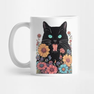 aesthetic black cat floral Mug